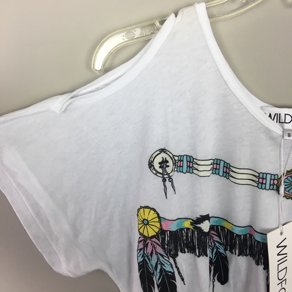 WILDFOX | White Boho Print Cold Shoulder Top - E75 - Picture 4 of 5